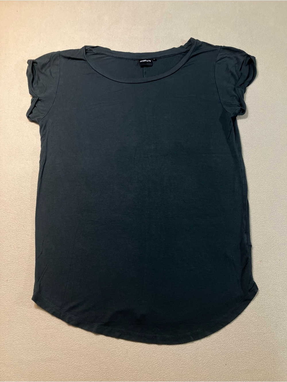 Mono B Black Slouchy Cap Sleeve Tee Shirt Curved Hem Small